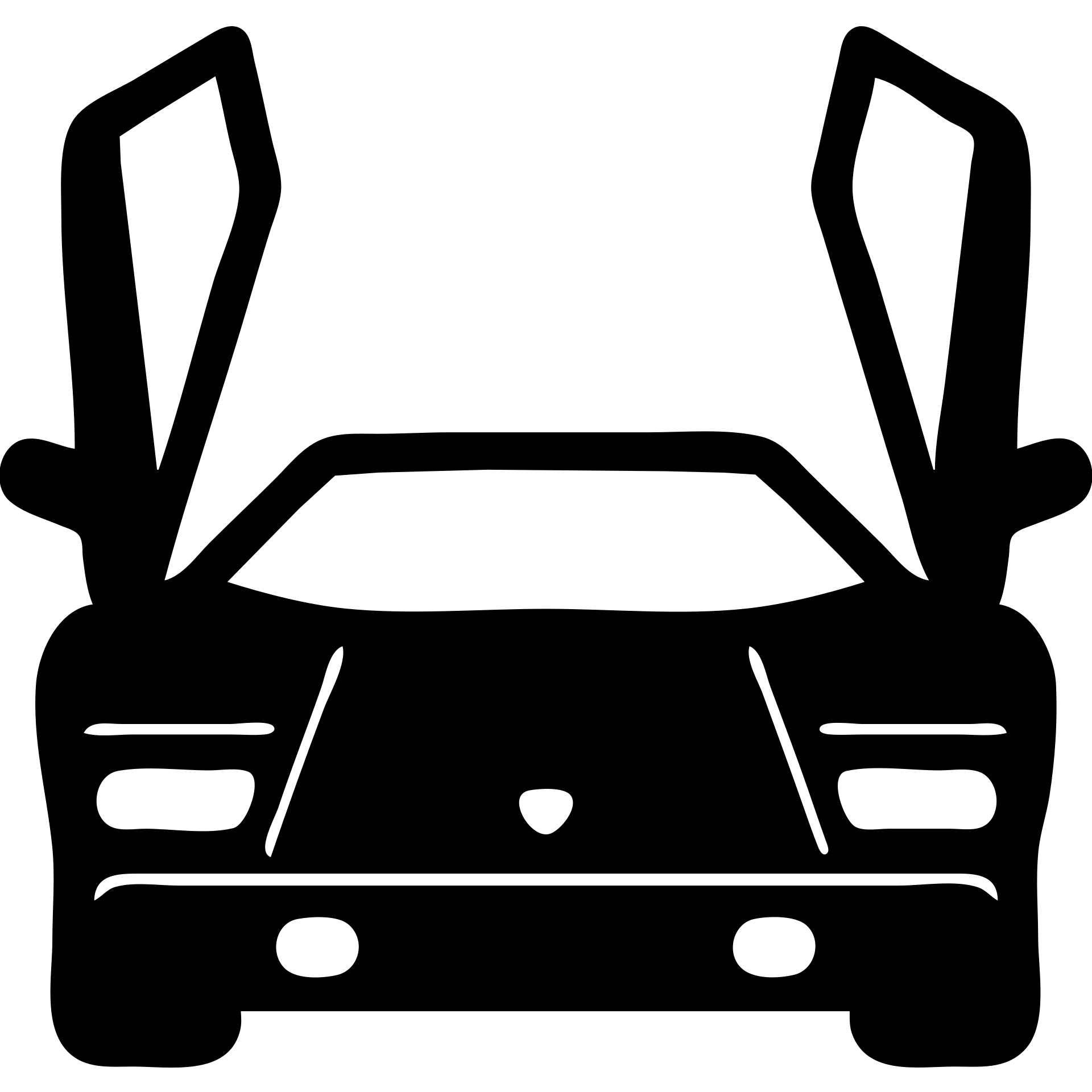 A Lamborghini Countach in a black filled icon style, with doors open. emoji