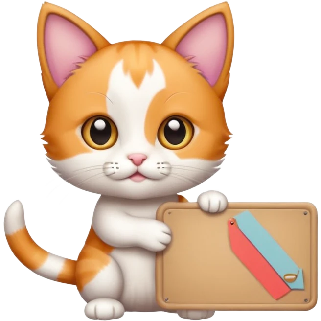 Cute cuddly calico kitten holding a large sign emoji
