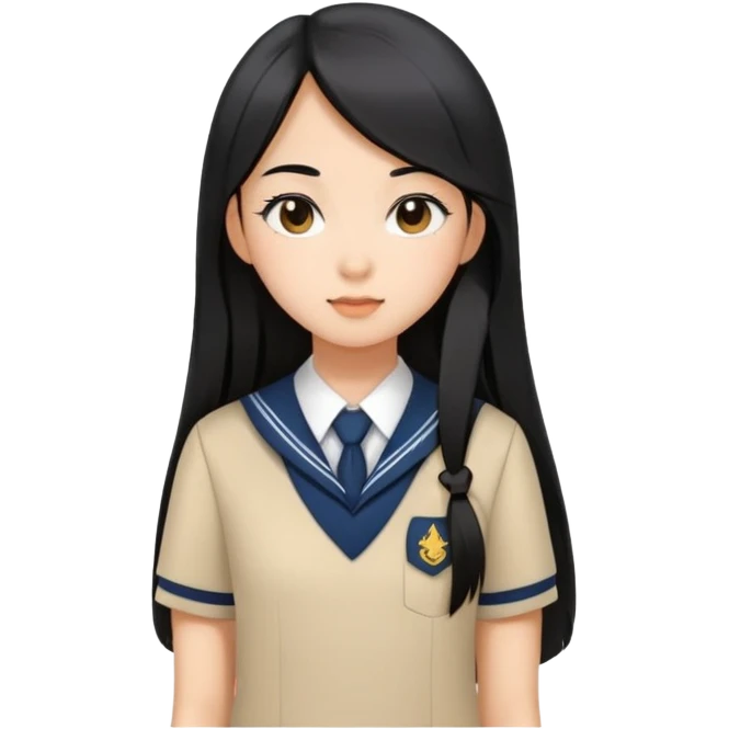 chic girl with Asian skin tone, wearing a school uniform, long straight black hair emoji