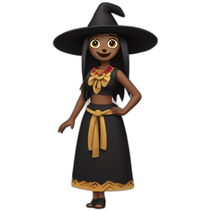 Bruja con sombrero negro dando carcajadas emoji