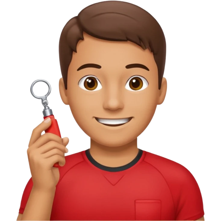 physical education teacher, smiling, holding a whistle emoji