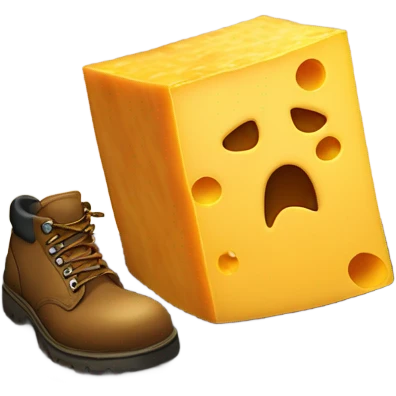 A block cheddar cheese being kicked in with a heavy steel toe boot emoji