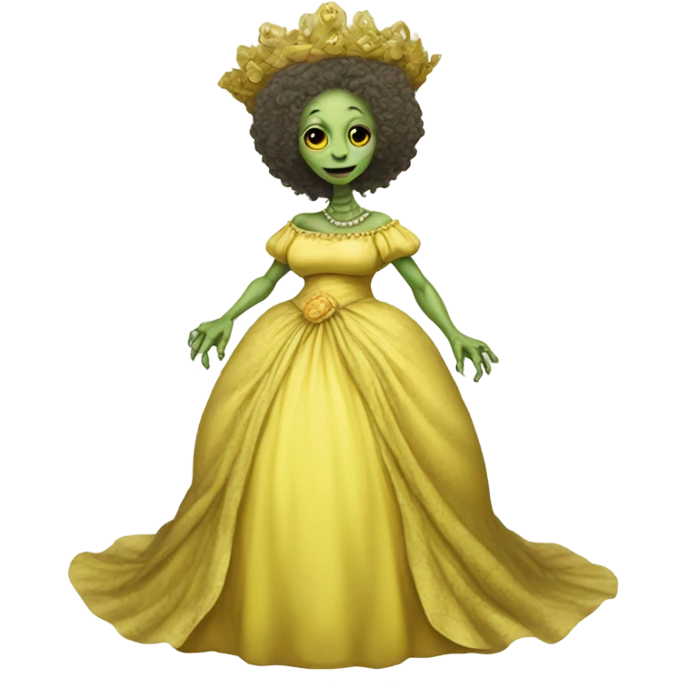 Pregnant reptilian alien woman, full body, in victorian jellow elegant dress, have a crown emoji