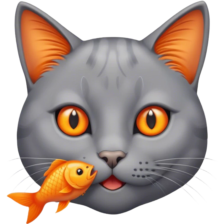 a grey cat eting an orange fish emoji