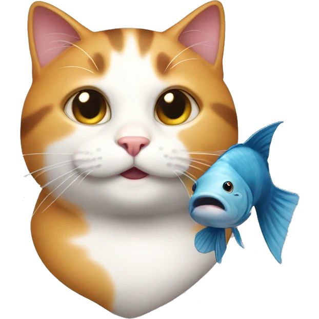 A tricolor cat with a fish. emoji