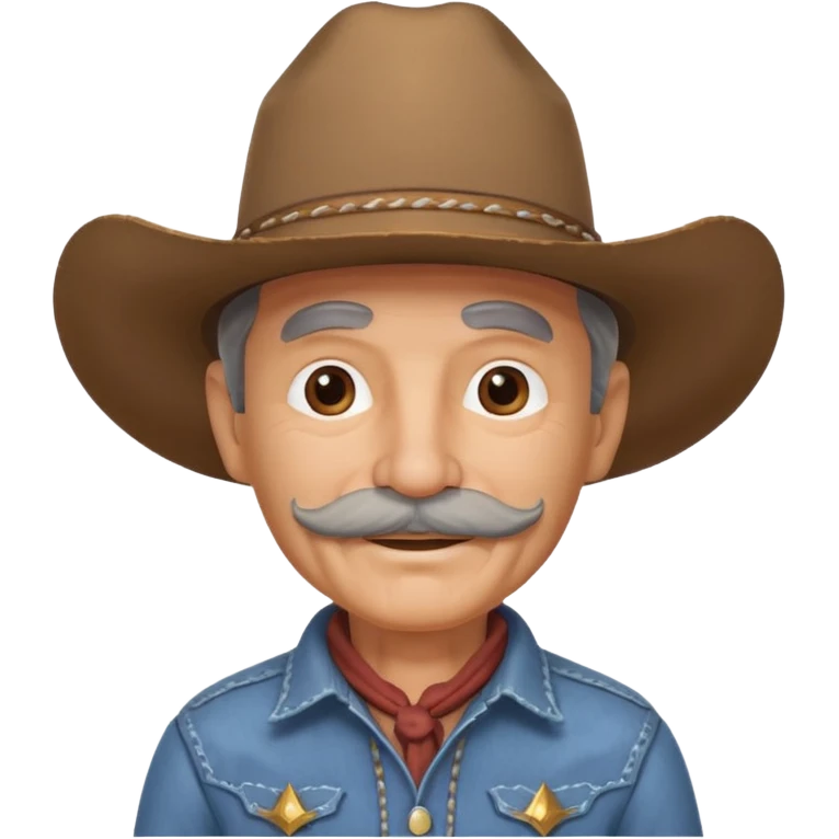 cute old cowboy portrait, head and shoulders only, cowboy hat, grey mustache, wrinkles, warm smile, western outfit, 3D cartoon, mobile game icon style, clean background, no text, no watermark
 emoji