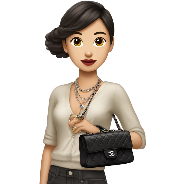 Brunnete Chanel Asian Girl with Birkin bag and Chanel necklace emoji