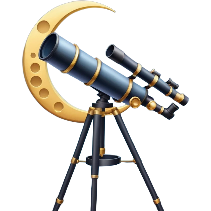 An icon featuring a telescope, stars, and a planet, symbolizing astronomy. The design includes a crescent moon, distant galaxies, and constellations, representing the study of space and celestial bodies. Transparent background highlights the exploration of the universe and cosmic phenomena. emoji