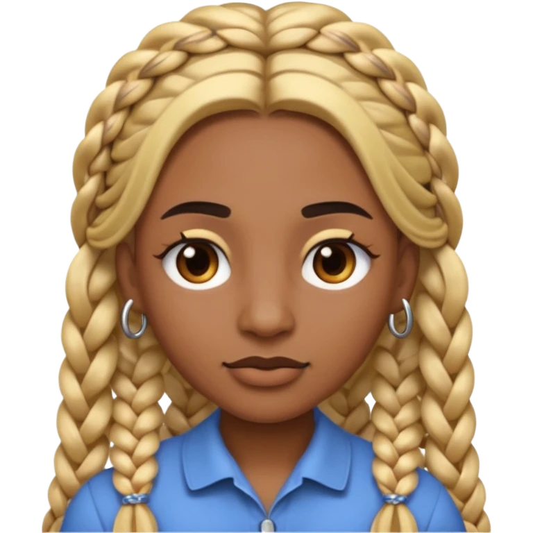 A person emoji with medium-dark skin, long blonde hair styled in two thick braids, dark eyebrows, brown eyes, a small nose, and distinct facial piercings — a ring on the eyebrow and another on the lower lip. emoji