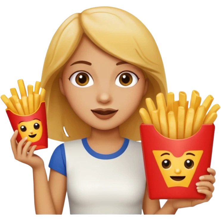 lean female holding fries on one hand and eating pizza on the other hand emoji