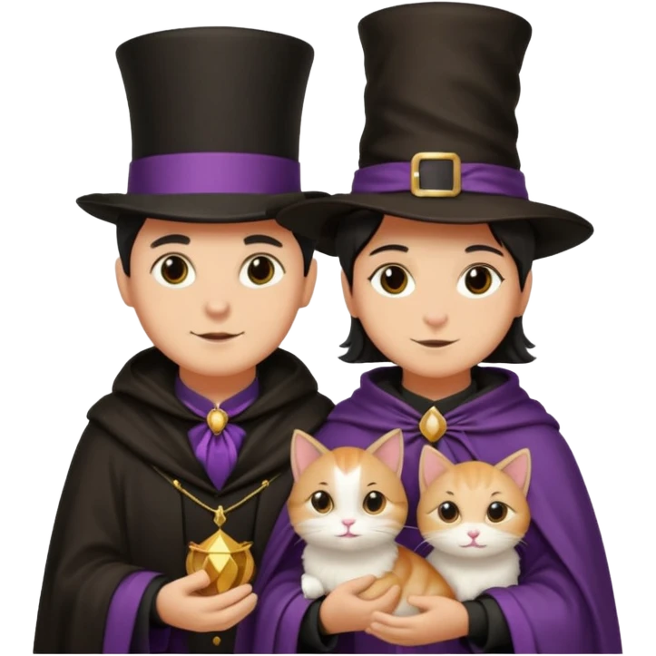 magician couple and their pet cat emoji