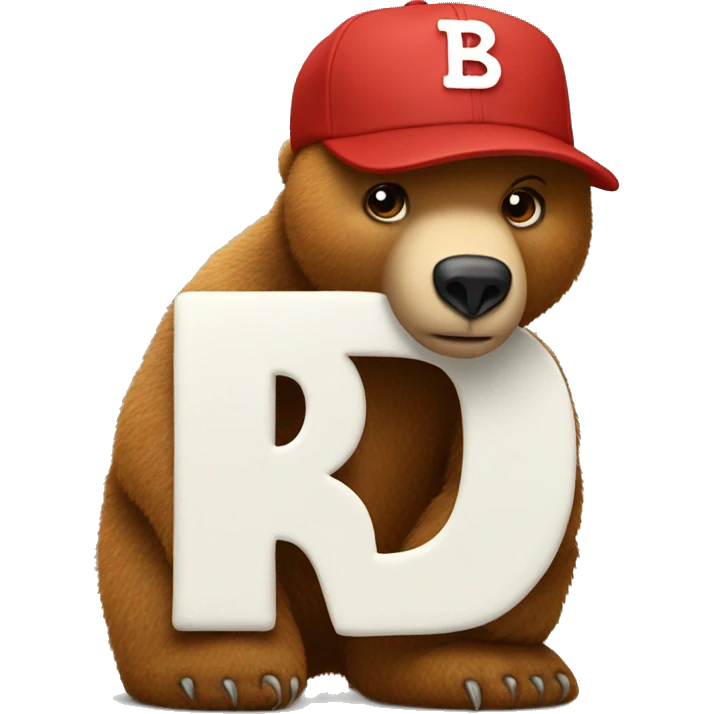 bear in full red baseball cap with the letter B on it emoji