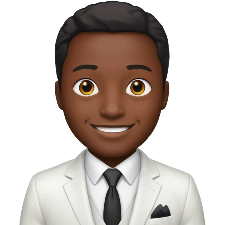 businessman, black skin, black eyes, white suit emoji