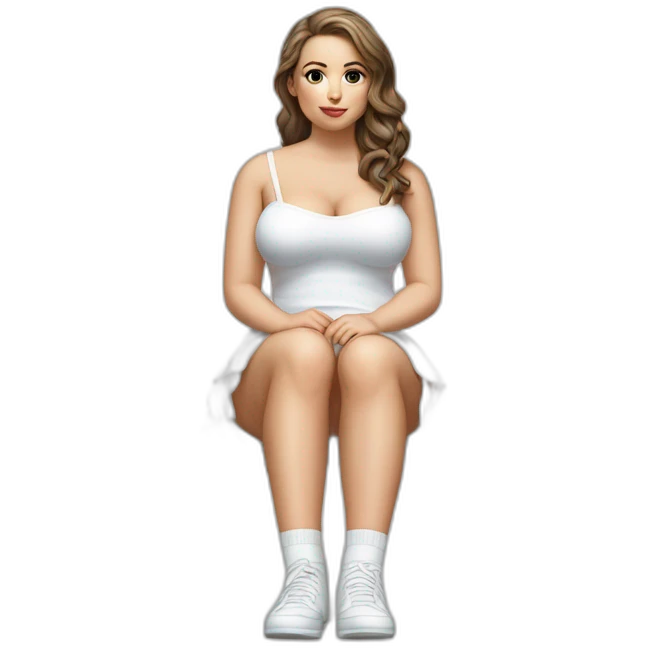 hyperrealistic-full-body-caucasian-curvy-beauty-sitting on the ground-small white-skirt-white knickers white socks emoji