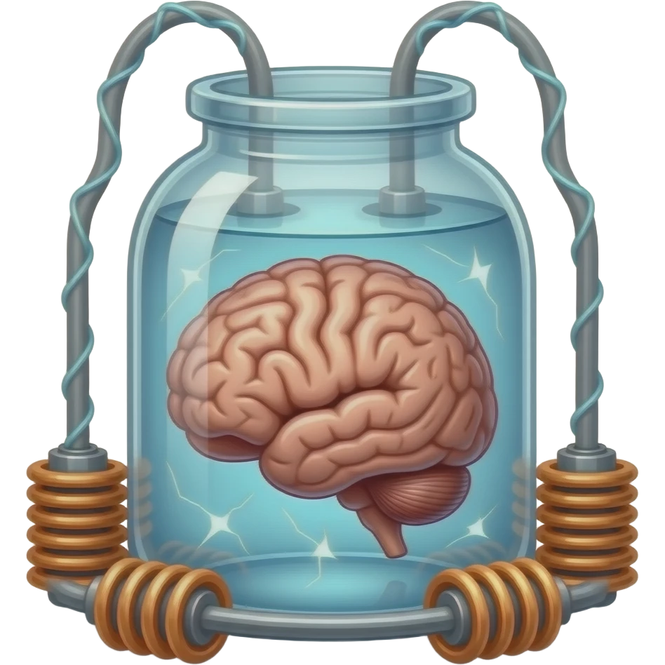 steampunk - a brain placed in medical preparations that is connected to an electrical circuit, a glass jar wrapped in high-voltage wires emoji