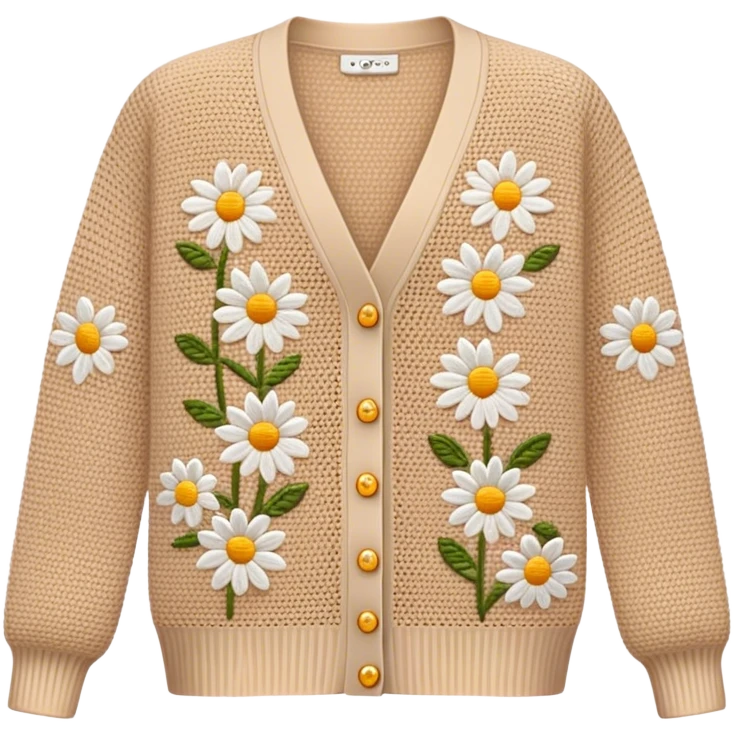 beige crocheted cardigan embroidered with small daisies emoji