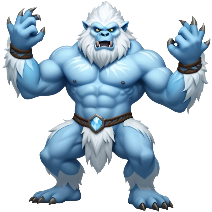 Cinematic Realistic WoW Yeti Portrait, captured in a dynamic, battle-ready stance, muscles rippling beneath dense fur of icy white and pale blue. His piercing ice-blue eyes blaze with raw power as frost clings to his form, rendered with dramatic natural lighting and high shine, exuding fierce, untamed strength in the midst of a wintry combat pose. emoji