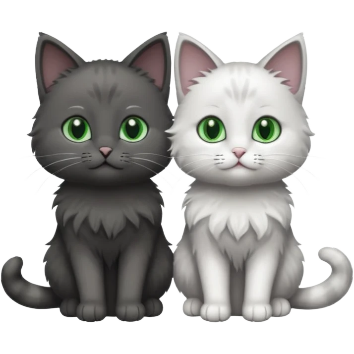 2 different coloured small cats including one dark grey and white cat and one completely solid dark grey cat with green eyes and only white paws emoji