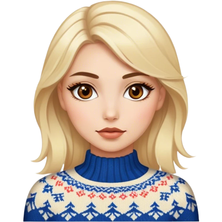 Blonde model with brown eyes, Nordic sweater, luxury makeup emoji