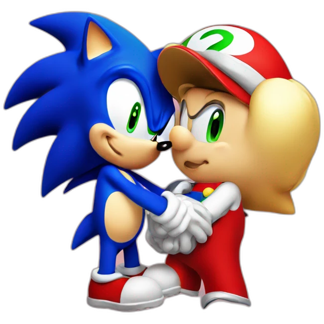 sonic the hedgehog and super mario kissing emoji