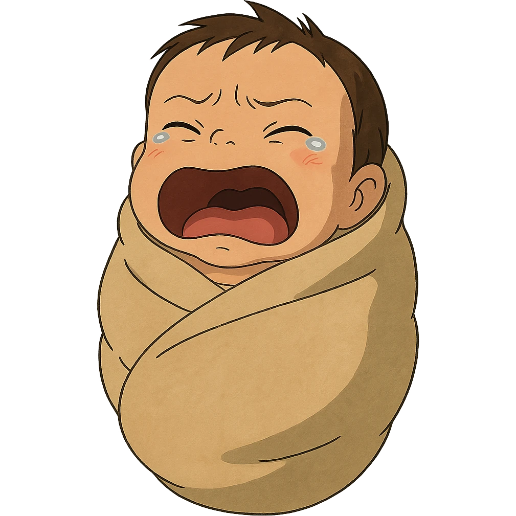 swaddled crying baby in ghibli style emoji