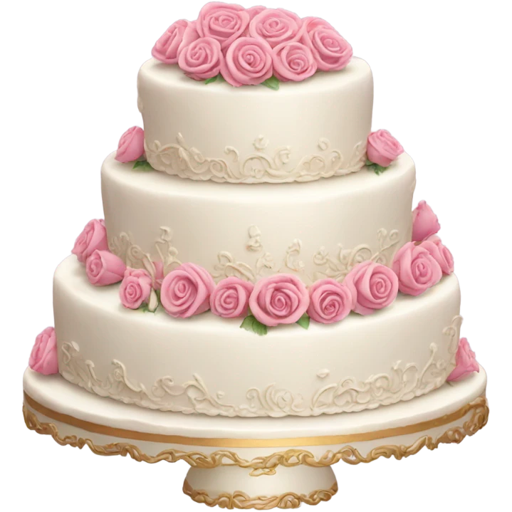 wedding cake very fancy ornate with pink roses realistic  emoji
