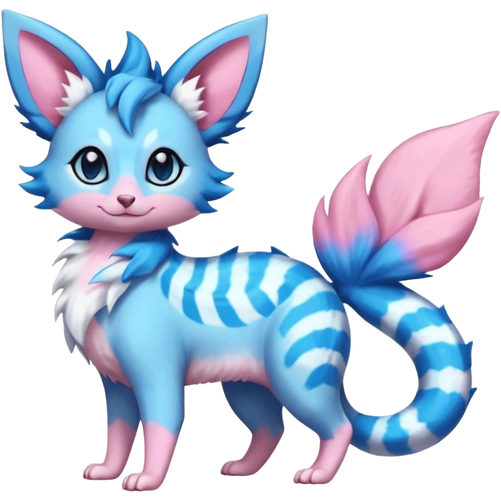 Rare realistic cute adorable epic aesthetic colorful Amaura-Sylveon-Vaporeon-Civet-Genet-species-Fakemon-hybrid-creature, with markings, full body emoji