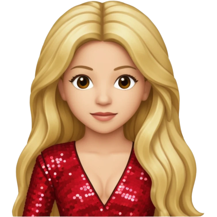 Shakira with long dark blonde hair, red sequin outfit emoji