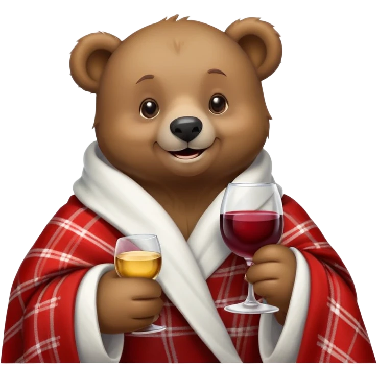a Christmas teddy happy bear wrapped in a blanket with glass wine emoji