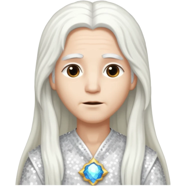 God from The Bible with long white hair, white sequin outfit emoji