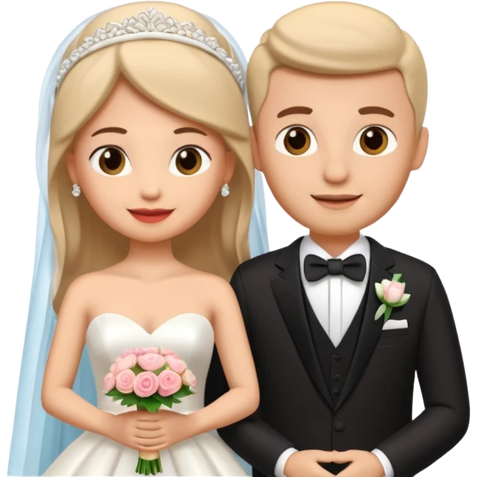 A 3D cartoon wedding advertisement poster hanging on a wall, with bride and groom illustration, visible border, flat lighting, Memoji-style. emoji