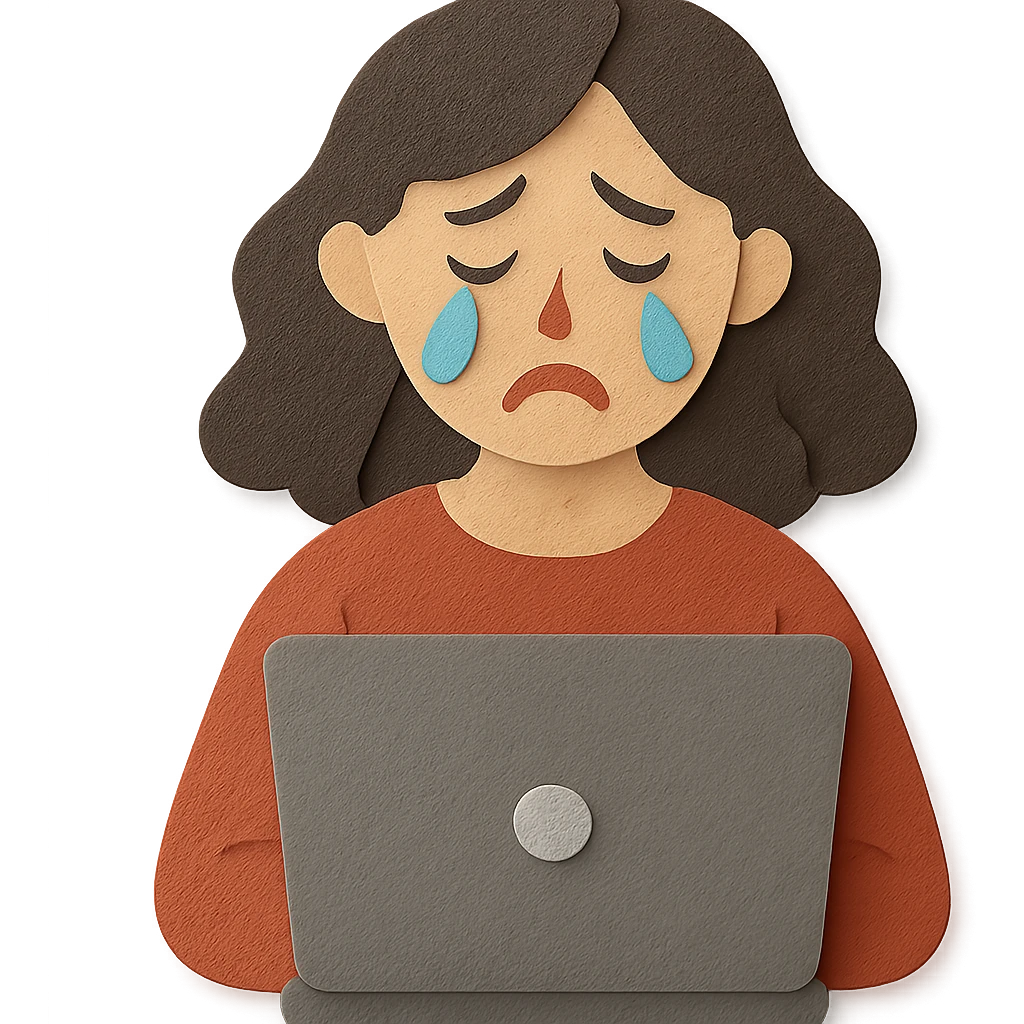 paper craft style crying woman with laptop emoji