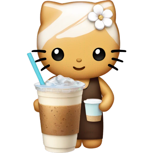hello kitty holding iced coffee emoji