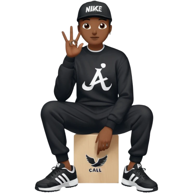 Crea Un Emoji De Cuerpo Completo Que Sea Hombre Con Corte Alucin Que Tenga Gorra Nike, Suéter Negro Que Tenga La Letras LA El La Parte Del Corazón, Zapatos Adidas Con Una Palomita✅, Pantalón Ancho O Bellaco Con Unos Diseños De Palomas Blancas Y Asiendo Una Pose Con Su Mano Que Sea Está 🤙🏽. emoji