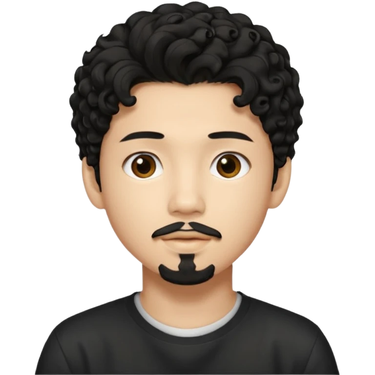 un ragazzo coreano di 18 anni  con il pizzetto capelli ricci e lunghi sciolti  neri  emoji