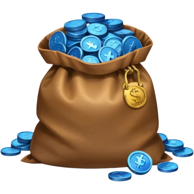 blue coins inside an opened brown money bag  emoji