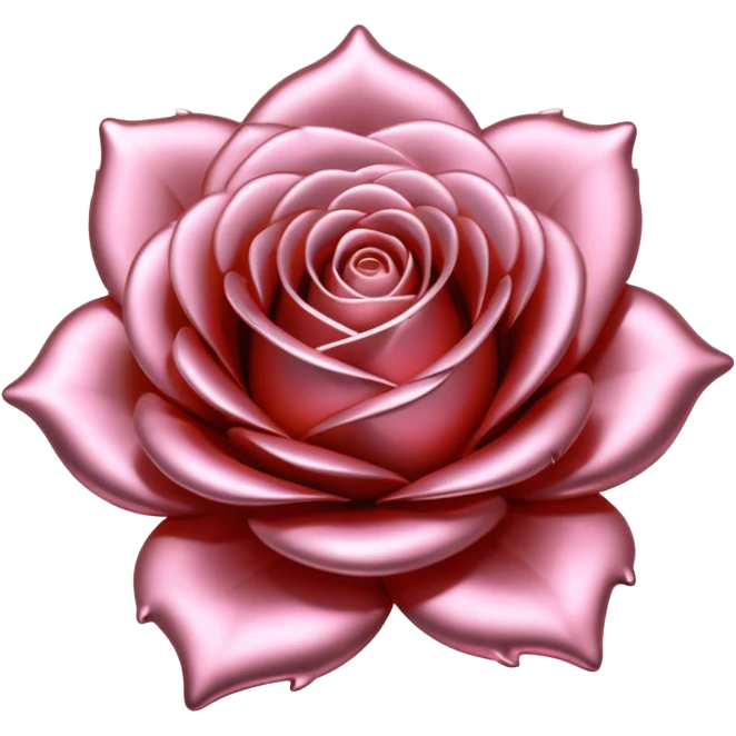 A rose emoji made of liquid silver metal, smooth metallic petals, reflective chrome surface, soft gradients, elegant shape, minimalistic iOS emoji style, centered, clean white background, realistic highlights, no text emoji