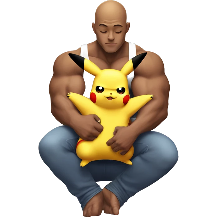 Pikachu cuddling in white bodybuilder with no hair lap emoji