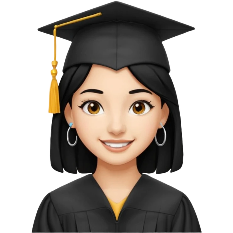 teenage girl emoji with black hair, bold makeup, nose piercing, wired earpods, celebrating high school graduation emoji
