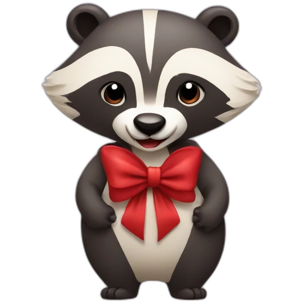 happy badger with red bow and dress emoji
