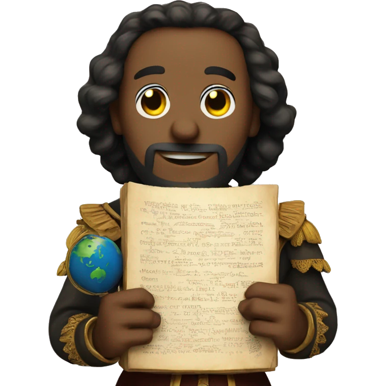 Shakespeare holds a globe in his hands emoji