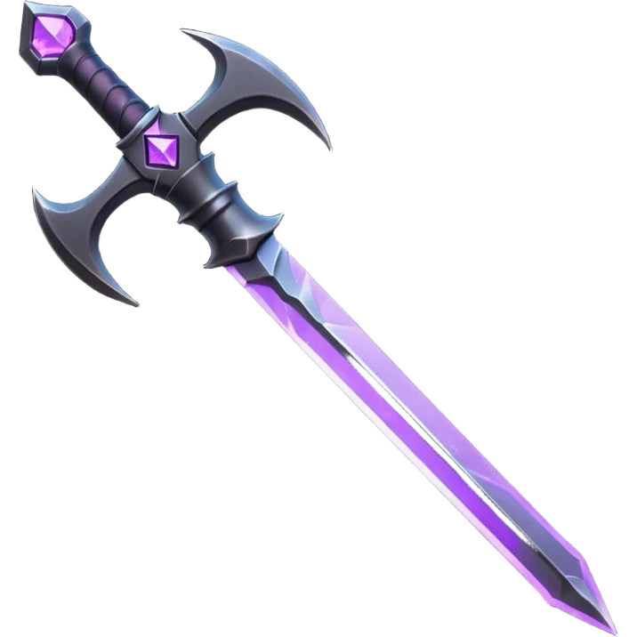 A Discord emoji of a sharpened obsidian blade with a glowing purple rune on the hilt. High-end fantasy style, sleek, metallic black, white background. emoji