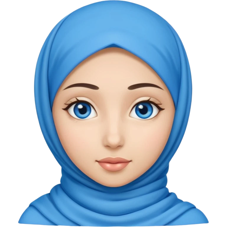 young beautiful Muslim woman wearing a hijab, blue love heart shapes popping up in her eyes emoji