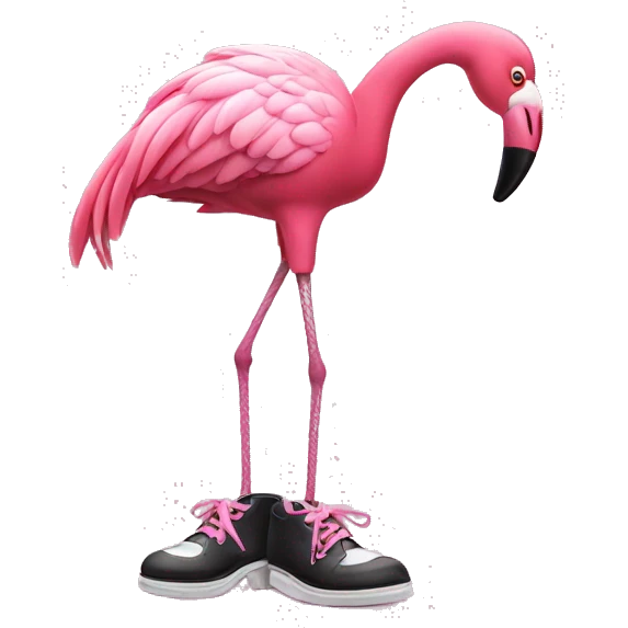 A pink flamingo with tap-dancing shoes emoji