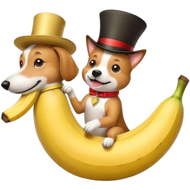 Dog riding a banana with a dog top hat  emoji