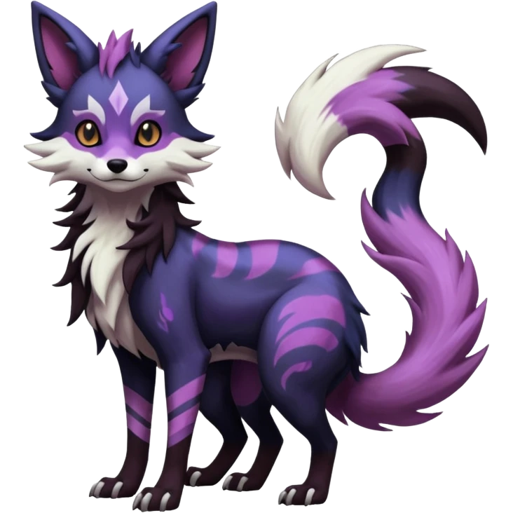  hyper-realistic cool edgy dark black purplish blackish edgy fantasy ethereal feline-vernid-sergal-monster-furret-Lycanroc-umbreon-fursona animal creature full body with intricate markings  emoji