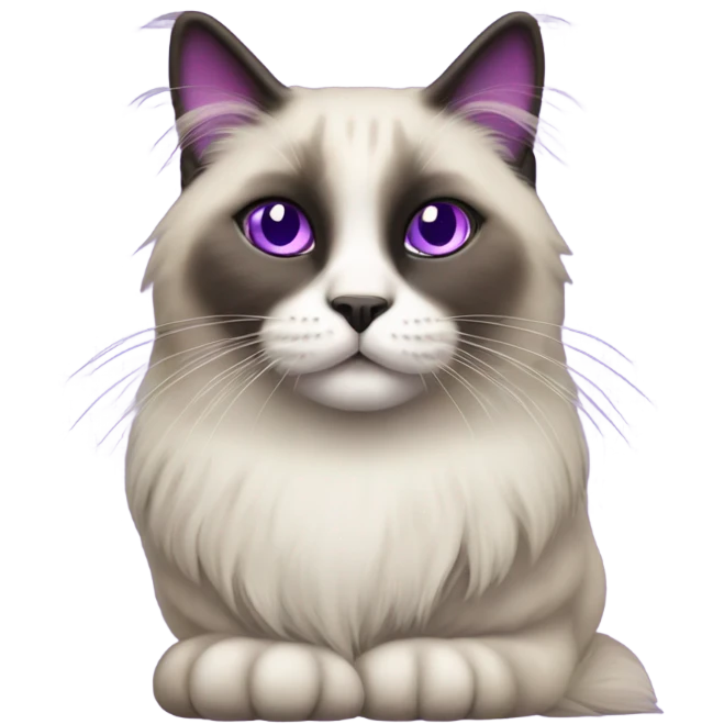 Seal point Ragdoll cat with dark face. The cat is sitting on top of a purple unicorn. emoji