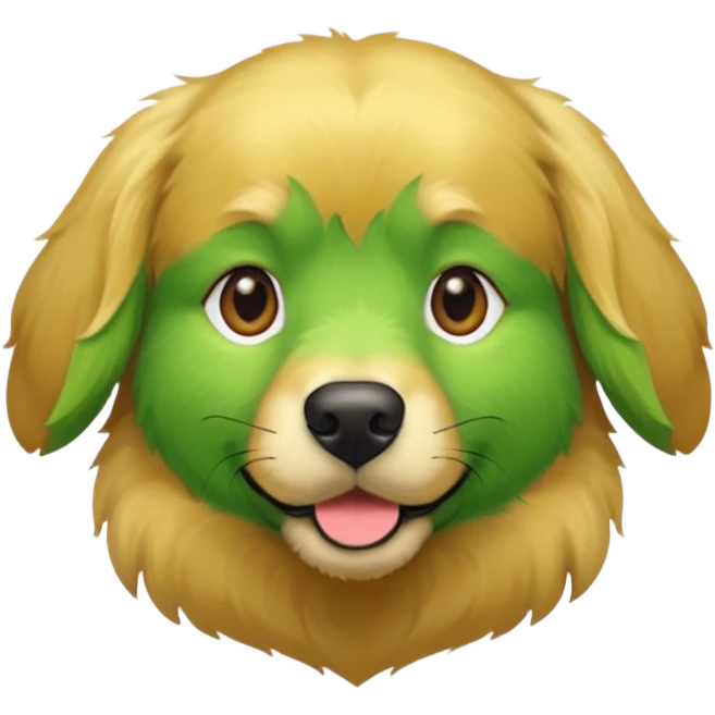 green dog extra furry golden retriever. The dog fur is green. Green is hex code 10462E emoji