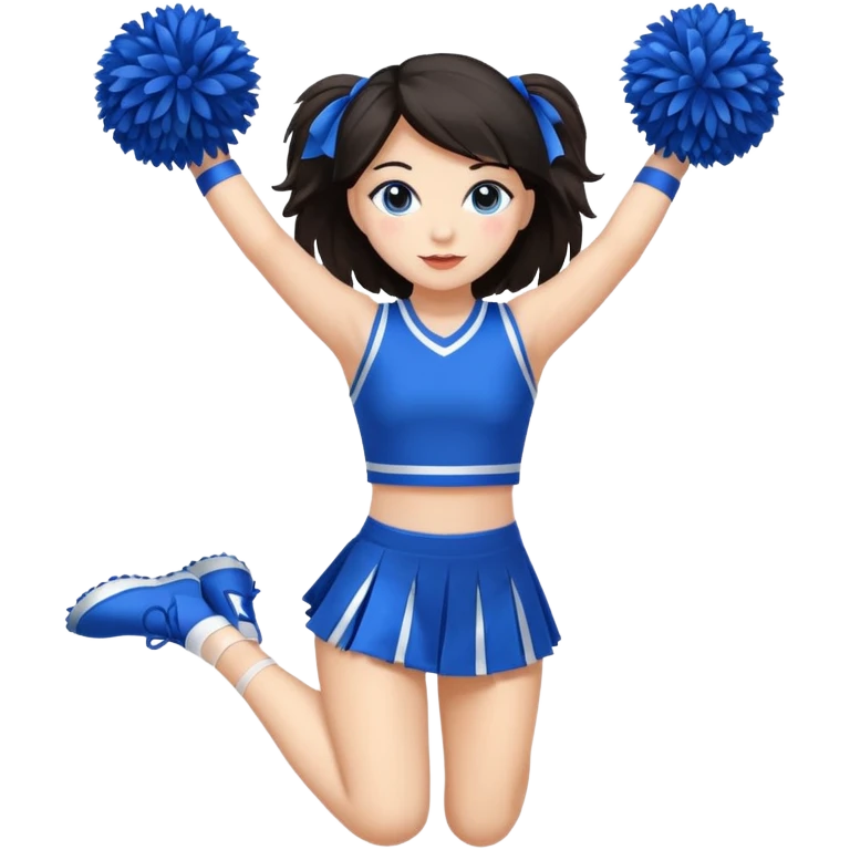 give me a full-length cheerleader with dark hair and blue pom poms emoji