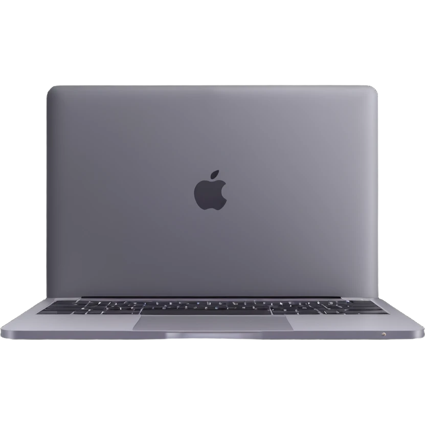 3D illustration of a MacBook laptop, top-down view, metallic finish, realistic details emoji